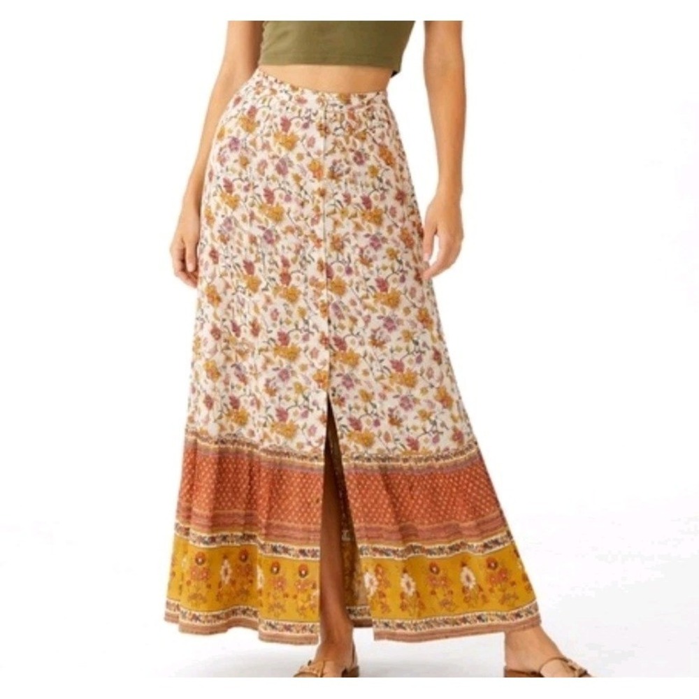 Nicole Zoe Boho Skirt Colorful Lightweight Size S Maxi Floral Print Button Front